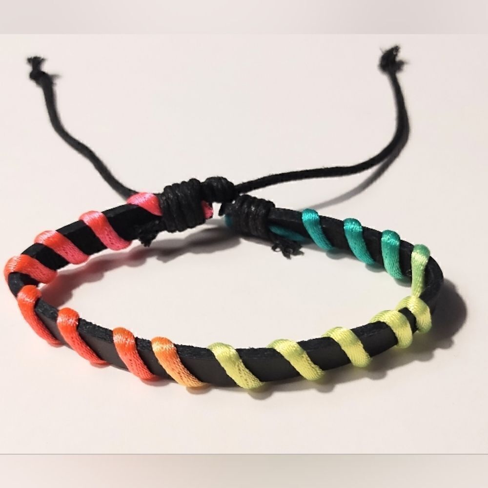 Men's bracelet leather braided rainbow new d72